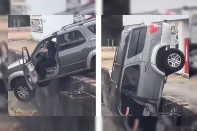 Dua Pria Coba Selamatkan Pengemudi Sequoia yang Menggantung, SUV Justru Jatuh